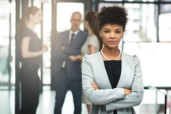 Black Woman Leader Portrait Office Confident Serious Business Company Female — Stock Photo, Image