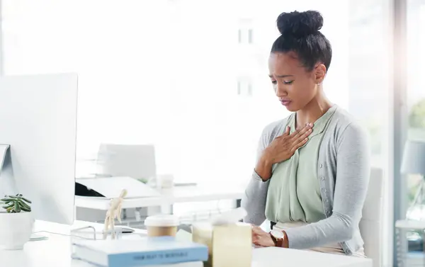 Business Woman Chest Pain Office Discomfort Administrator Company Technology Heartburn — Stock Photo, Image