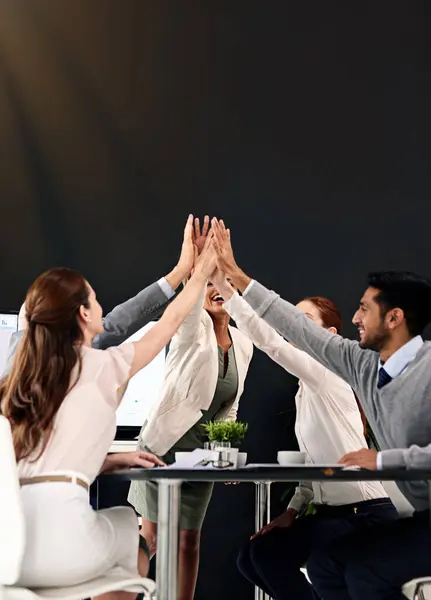 People Office High Five Synergy Smile Celebration Deal Teamwork Collaboration — Stock Photo, Image