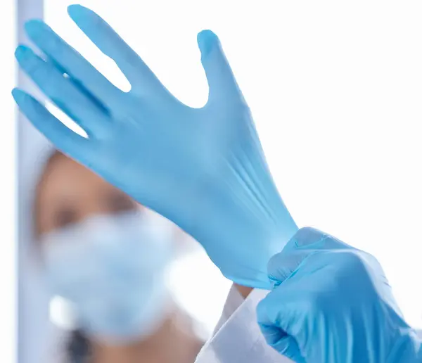 Person Doctor Hand Gloves Ppe Protection Hospital Worker Surgery Bacteria — Stock Photo, Image