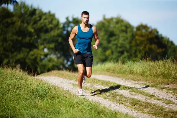 Sporty Man Jogging Nature Fitness Health Wellness Outdoor Workout Exercise — Stock Photo, Image