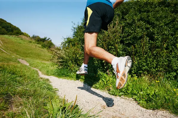 Біг Людина Ноги Відкритому Повітрі Фітнесу Здоров Гарного Самопочуття Шляху — стокове фото