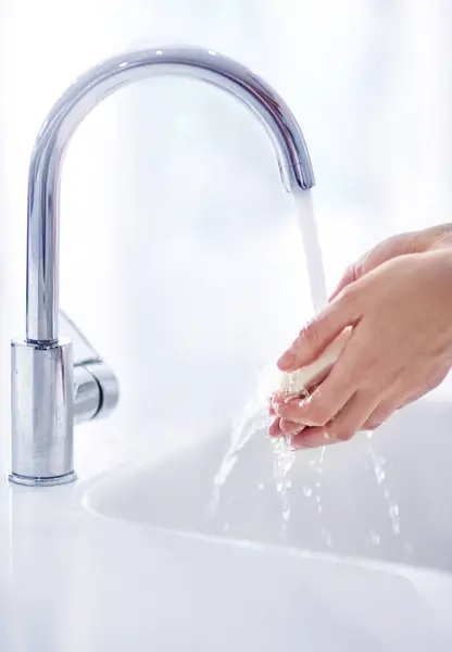 Soap Tap Washing Hands Bathroom Hygiene Skincare Germ Protection Wellness — Stock Photo, Image
