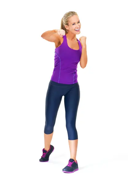 Woman Portrait Boxing Punch Studio Workout Performance Fitness Wellness Exercise — Stock Photo, Image