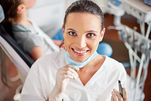 Female Dentist Clinic Tools Portrait Patient Medical Consult Oral Dental Stock Image