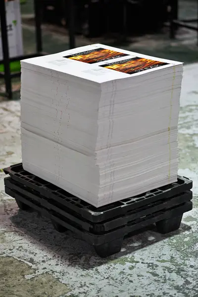 Druk Magazyn Stos Papieru Produkcji Lub Dystrybucji Gotowy Pakowania Produkcji — Zdjęcie stockowe