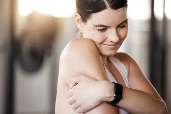 Arm Pain Stress Fitness Woman Gym Anatomy Risk Emergency Training — Stock Photo, Image