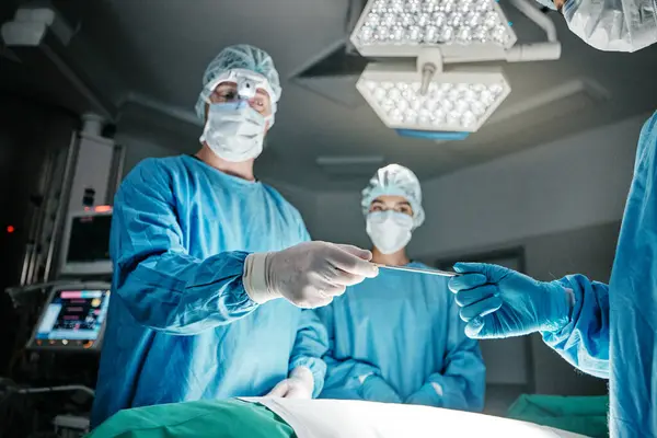 Doctors Hands Scalpel Operating Room Hospital Scrubs Ppe Emergency Surgery — Stock Photo, Image