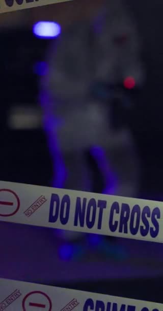 Escena Del Crimen Barricada Ninguna Entrada Con Signo Investigación Asesinato — Vídeos de Stock