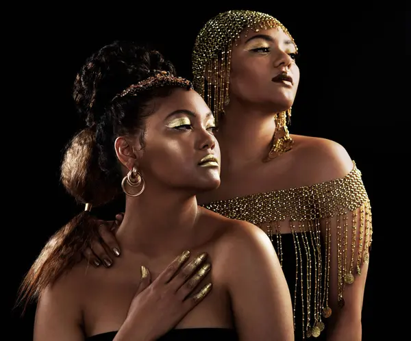 Gold Vision Und Schwarze Frauen Mit Schmuck Für Mode Schönheit — Stockfoto