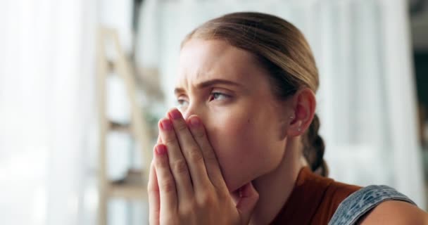 Pensamento Preocupação Mulher Casa Com Estresse Ansiedade Depressão Por Problema — Vídeo de Stock
