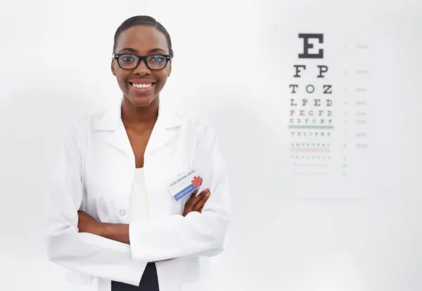 Test Wzrok Portret Kobiety Konsultacji Dla Optometrii Badanie Oczu Lekarza — Zdjęcie stockowe