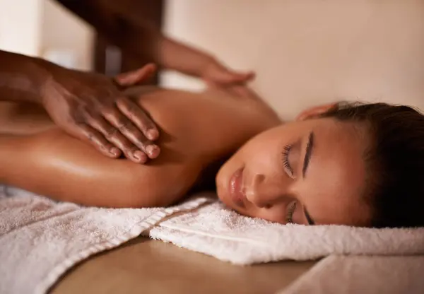 Hands Woman Sleep Spa Massage Wellness Skin Care Back Chiropractic — Stock Photo, Image