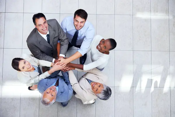 Business People Portrait Huddle Hands Stack Community Support Unity Colleagues — Stock Photo, Image