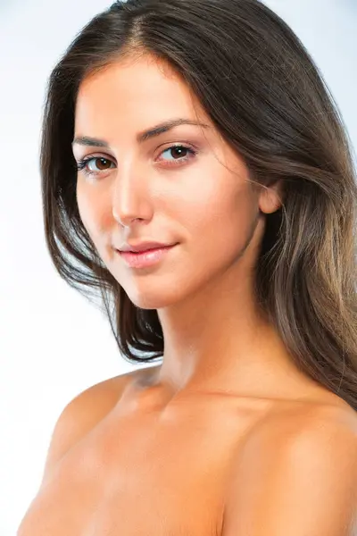 Woman Portrait Smile Studio Hair Care Soft Texture Cosmetics Salon Stock Picture