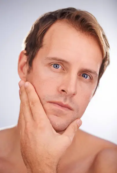 Homem Retrato Dermatologia Cuidados Pele Estúdio Para Higiene Saudável Para — Fotografia de Stock