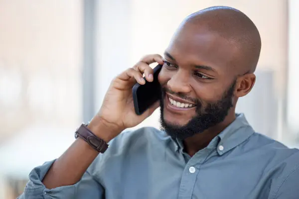 Business Happy Black Man Phone Call Talking Networking Speaking Chat — Stock Photo, Image