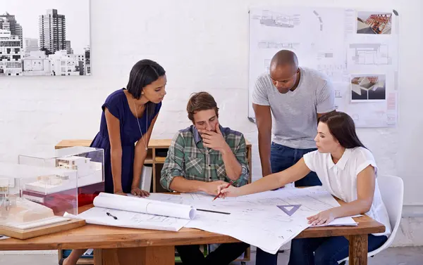 Architektur Menschen Oder Teamwork Bei Der Planung Von Bauplänen Büro — Stockfoto