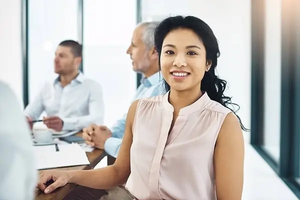Businesswoman Smile Portrait Law Firm Plans Colleagues Team Indonesia Female — Stock Photo, Image