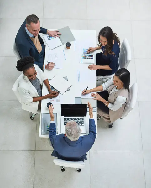 Top View Business People Collaboration Office Meeting Partnership Discussion Corporate — Stock Photo, Image