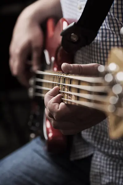 Guitarra Mãos Música Com Artista Pessoa Closeup Estúdio Gravação Para — Fotografia de Stock