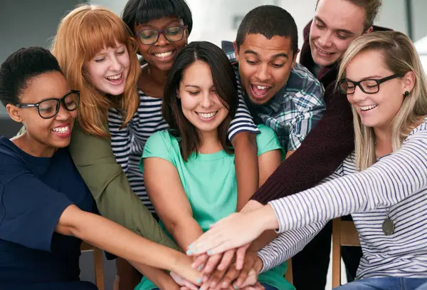 Bedrijven Samenwerking Mensen Met Solidaire Handen Voor Teamwork Ondersteuning Doelmotivatie — Stockfoto