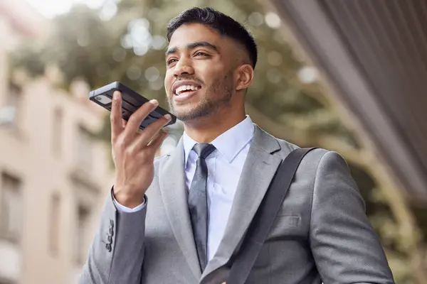 Business Man Phone Speaker Speak City Commute Networking Company Deal Stockfoto