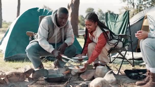 Озил Огонь Пара Лесу Приготовления Пищи Путешествий Устойчивого Живого Рыбного — стоковое видео