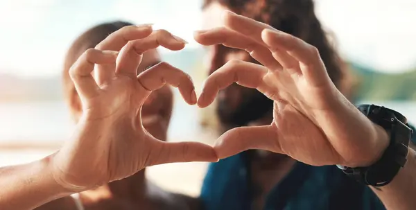 Paar Handen Hart Met Glimlach Gelukkig Liefde Voor Samen Hechting — Stockfoto
