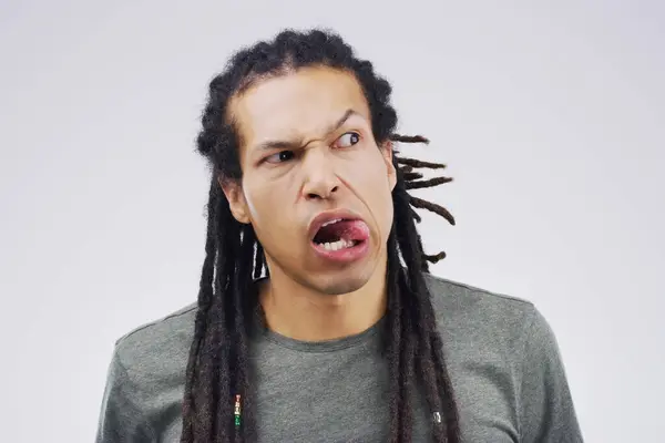 African Man Funny Face Tongue Studio Comic Comedy Crazy Weird — Stock Photo, Image
