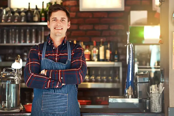 Man Portrait Smile Confidence Pizzeria Small Business Startup Restaurant Chef — Stock Photo, Image