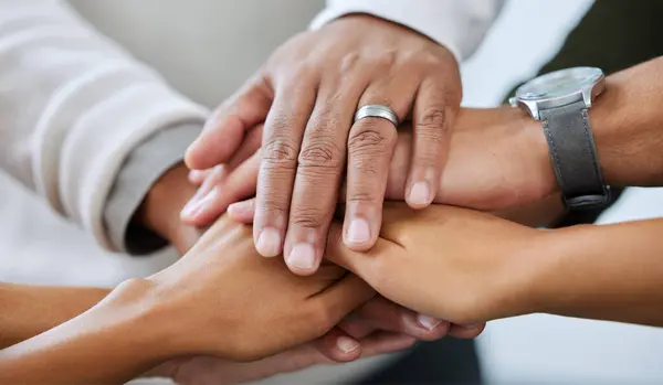 Hands Huddle Support Business People Office Together Closeup Solidarity Unity — Stock Photo, Image