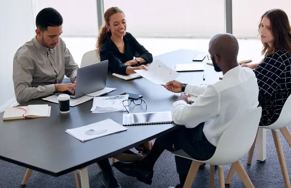 Meeting Business People Teamwork Documents Boardroom Talking Feedback Idea Employees — Stok fotoğraf