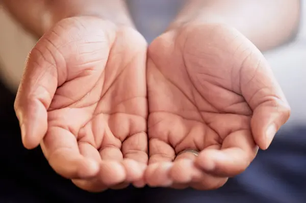 Open Palm Closeup Hands Charity Care Kindness Public Society Help — Stock Photo, Image