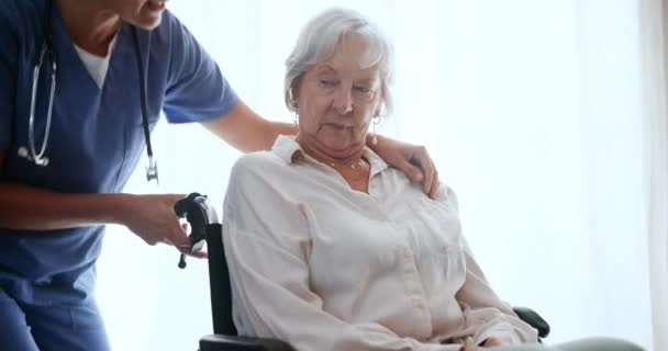 Enfermera Sénior Persona Con Discapacidad Abrazo Atención Médica Para Jubilación — Vídeo de stock