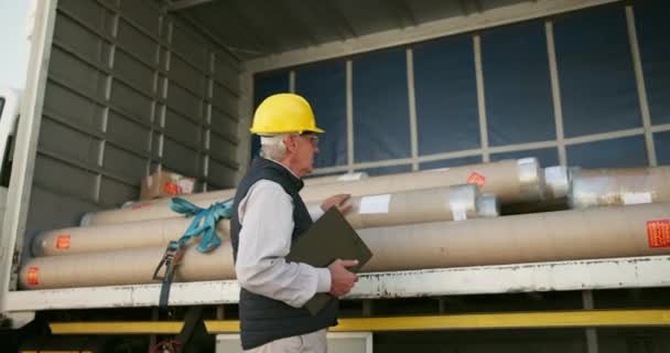 Inventaris Bedrijf Man Met Logistiek Scheepvaart Supervisor Met Supply Chain — Stockvideo