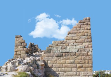 Architecture, ruins and building of romans heritage for ancient culture, myndos gate design and archaeological. History, tourism and old structure for education travel, vintage sculpture and Turkey. clipart