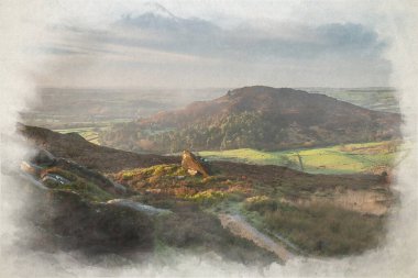 İngiltere 'nin Peak District Ulusal Parkı' ndaki Ramshaw Rocks 'un güzel bir dijital suluboya resmi..