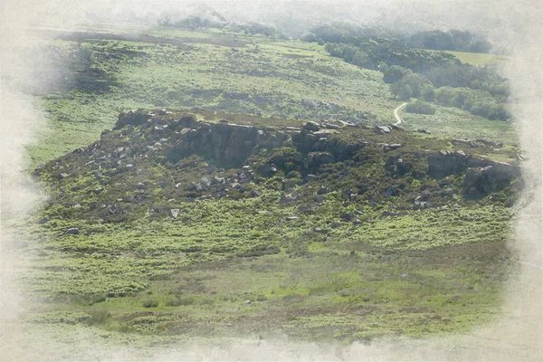 Cyfrowy Akwarelowy Obraz Widoku Starożytnego Fortu Iron Age Hill Carl — Zdjęcie stockowe