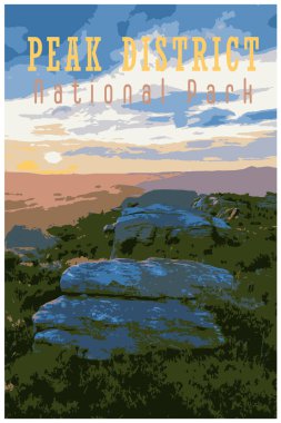 Çalışma Projeleri Yönetimi tarzında Peak District Ulusal Parkı 'nın nostaljik geçmişe dönüş posteri..