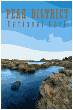 Çalışma Projeleri Yönetimi tarzında Peak District Ulusal Parkı 'nın nostaljik geçmişe dönüş posteri..