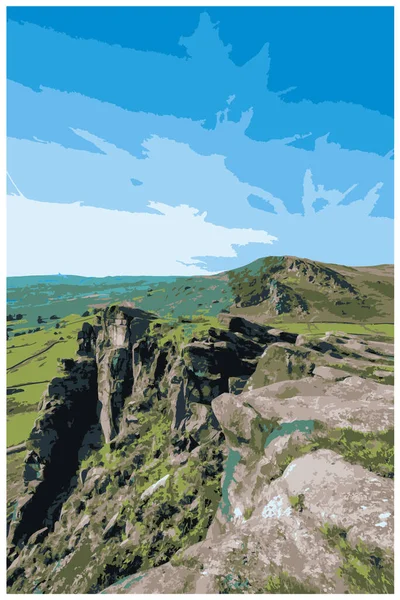 Poster Perjalanan Retro Notalgik Dari Peak District National Park Inggris - Stok Vektor