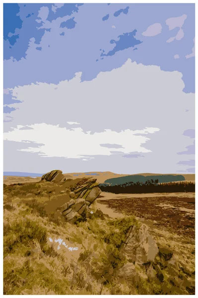 Nostalgische Retro Reisposter Van Het Peak District National Park Engeland — Stockvector
