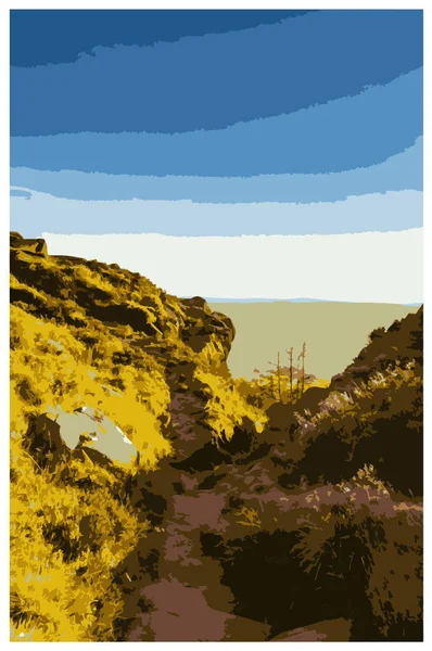 仕事のスタイルで英国のピーク地区国立公園のノスタルジックなレトロな旅行ポスタープロジェクト管理 — ストックベクタ