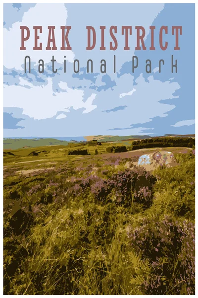 Ностальгический Ретро Дорожный Плакат Национального Парка Округа Пик Англия Великобритания — стоковый вектор
