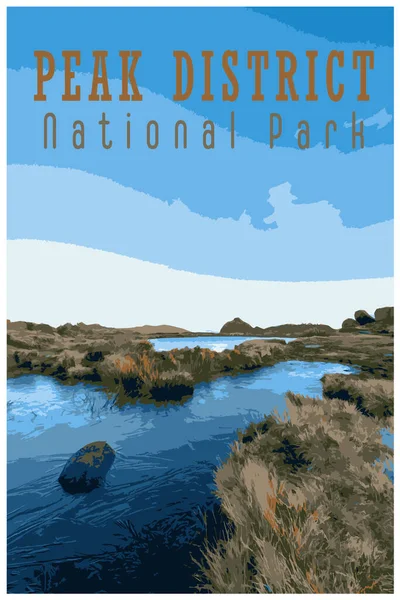 Cartaz Viagem Retrô Nostálgico Peak District National Park Inglaterra Reino — Vetor de Stock