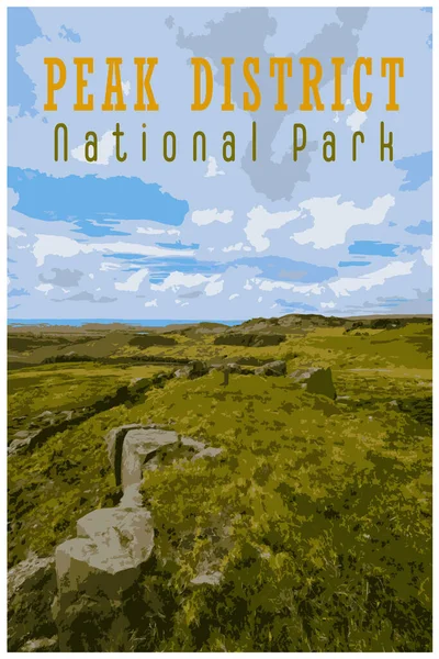 stock vector Nostalgic retro travel poster of the Peak District National Park, England, UK in the style of Work Projects Administration.