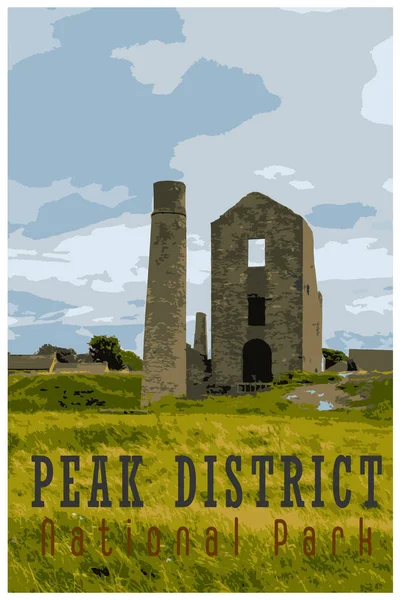 Nostalgiska Retro Reseaffisch För Peak District National Park England Storbritannien — Stock vektor