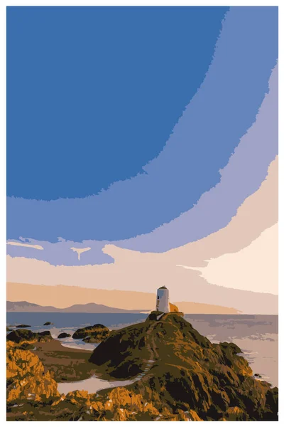 Nostalgic Retro Travel Poster Llanddwyn Farus Anglesey Wales Style Work — Διανυσματικό Αρχείο