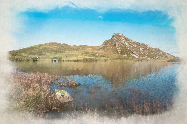 Pared Cefn Hir Mountain Och Cregennan Sjöar Digital Akvarellmålning Hösten — Stockfoto